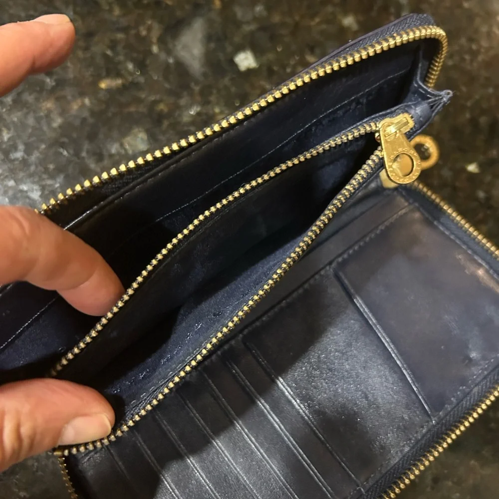 Marc by Marc Jacobs navy color block wallet. tan and cobalt blue